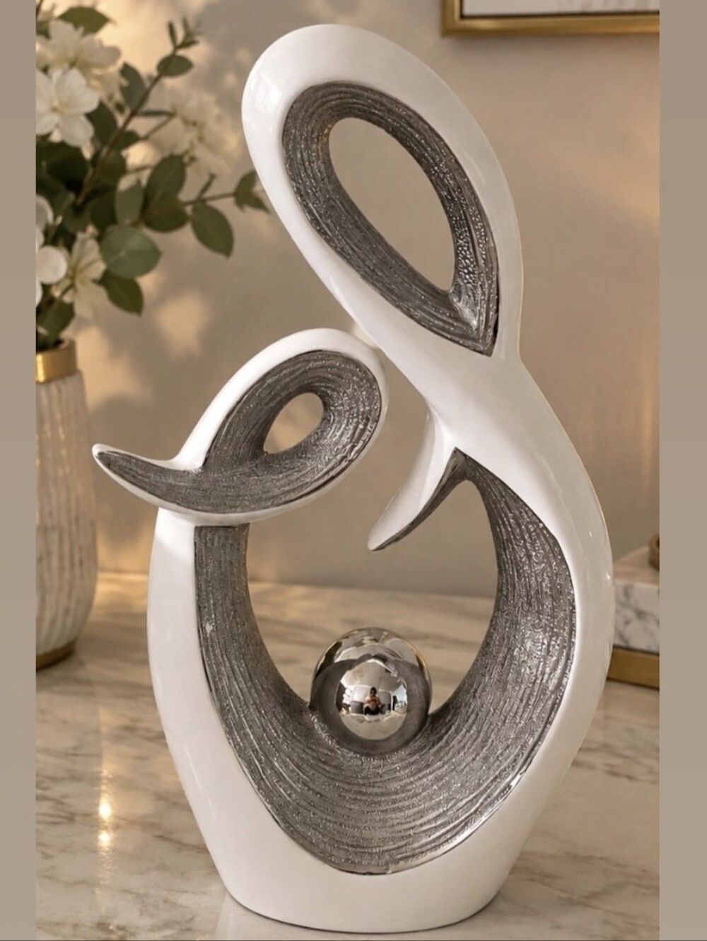 Abstract White and Silver Home Art Sculpture by